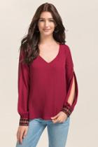 Francescas Braelyn Long Sleeve Cold Shoulder Top - Burgundy