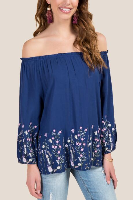 Francesca's Kristen Off The Shoulder Border Embroidery Top