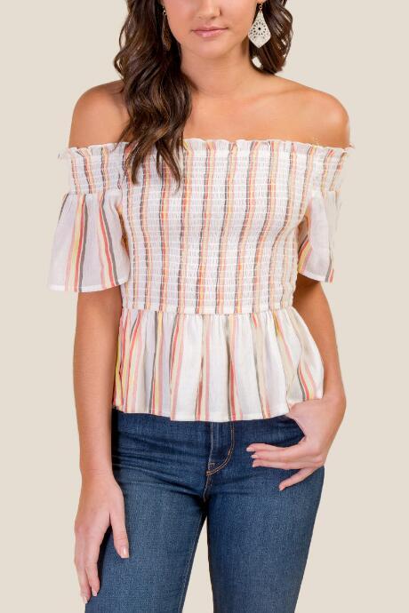 Francesca's Kira Off The Shoulder Smocked Blouse - Sunshine