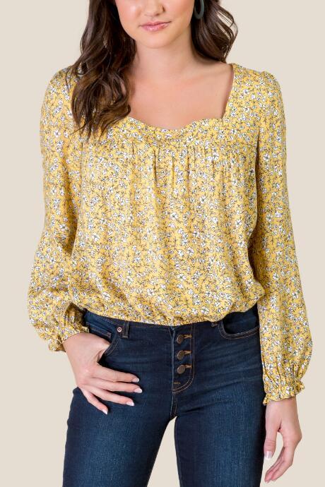 Francesca's Ava Square Neck Floral Blouse - Sunshine