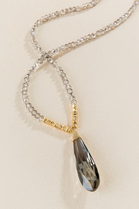 Francesca's Avalon Glass Beaded Pendant - Gray