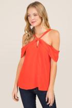 Blue Rain Shayla Ruffle Y Neck Cold Shoulder Top - Red
