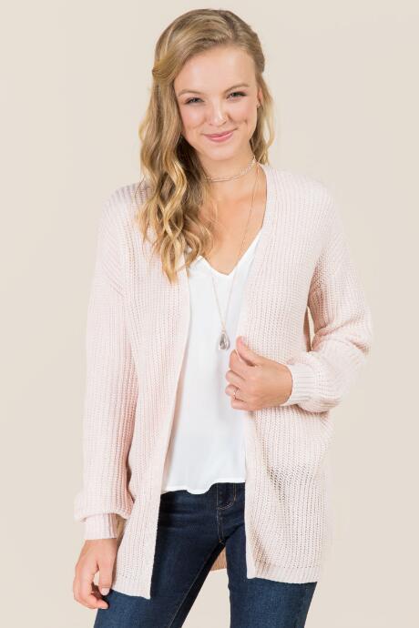 Blue Rain Hart Pointelle Back Poet Sleeve Cardigan - Blush