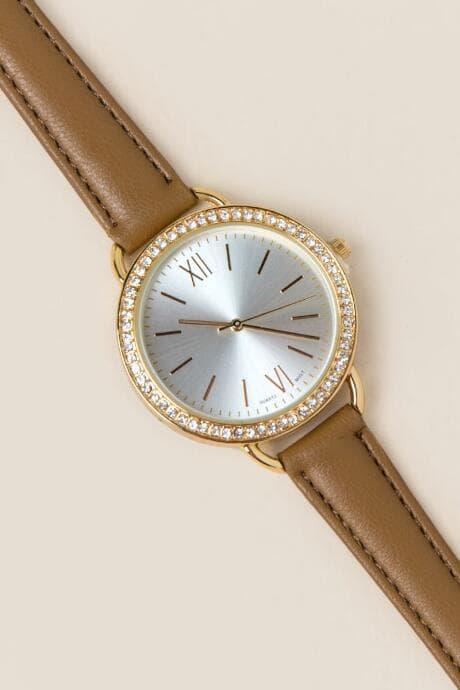 Francesca's Elena Diamond Watch - Tan