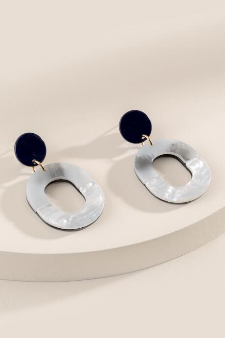 Francesca's Teagan Marbled Resin Statement Earrings - Navy