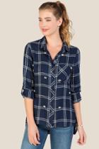 Harper Nekita Pearl Cluster Plaid Button Down - Navy