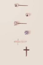 Francesca's Tegan Cubic Zirconia Cross Stud Earring Set - Silver