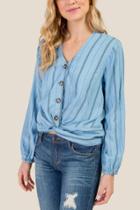 Francesca Inchess Rosa Chambray Stripe Button Front Twist Top - Lite