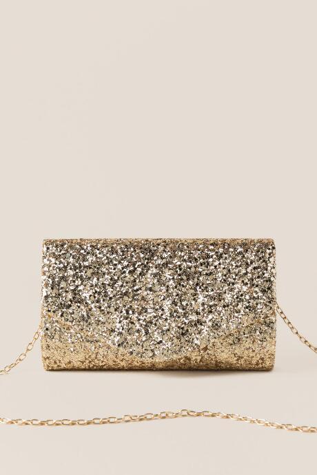Francesca's Natille Glitter Clutch - Gold
