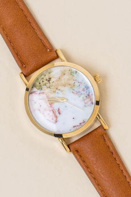 Francesca's Lucinda Map Watch - Brown