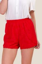 Francesca's Ellie Scalloped Smocked Waist Shorts - Red