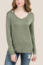 Jolie Clothing, Inc. Simone Long Sleeve Cut Out Basic Tee - Dark Olive