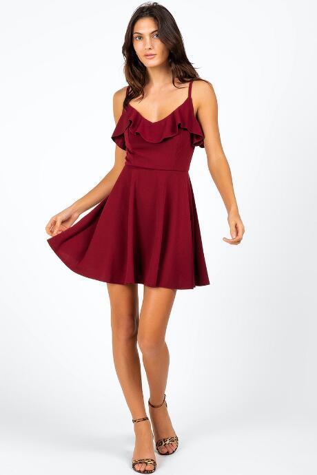 Francesca's Avalynn Ruffle Front Dress - Wine