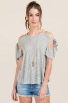 Lush Cut Out Tie Sleeve Knit Tee - Olive