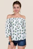 Blue Rain Cate Off The Shoulder Cactus Top - White