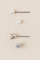 Francesca's Lacey Cubic Zirconia Pearl Stud Earring Set - Crystal
