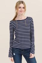 Jolie Addi Striped Bell Sleeve Top - Navy