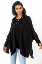 Francesca Inchess Gina Lattice Front Tie Poncho - Black