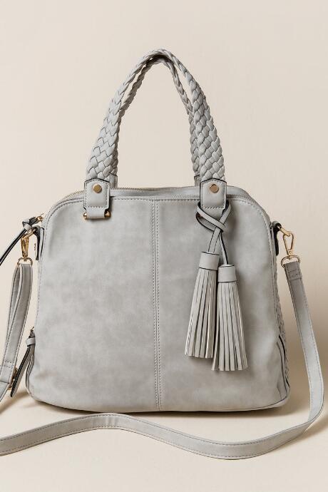 Francesca's Logan Braided Satchel - Light Gray