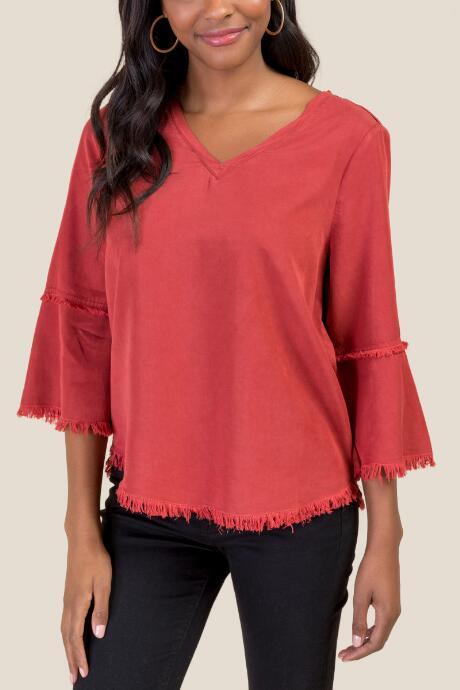 Francesca's Claudia Frayed Hem Blouse - Cinnamon