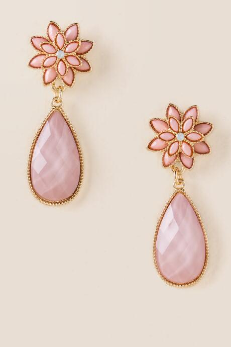 Francesca's Julia Flower Post Teardrop Earring - Pale Pink
