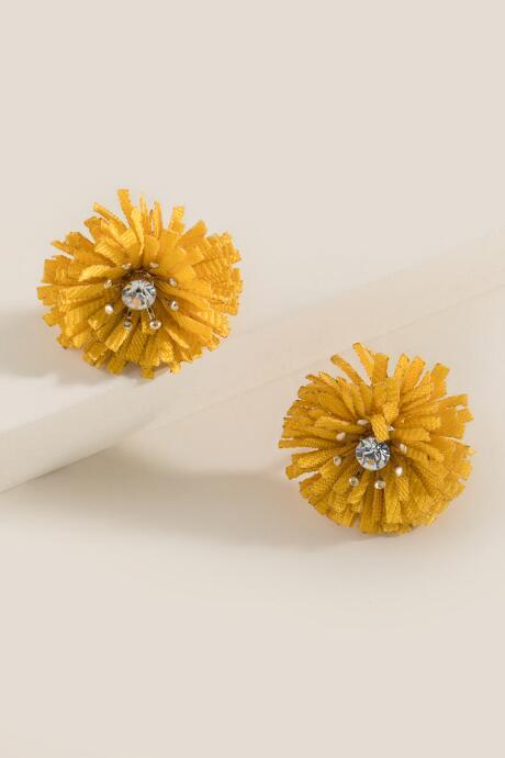 Francesca's Kimberly Pom Stud Earrings - Marigold