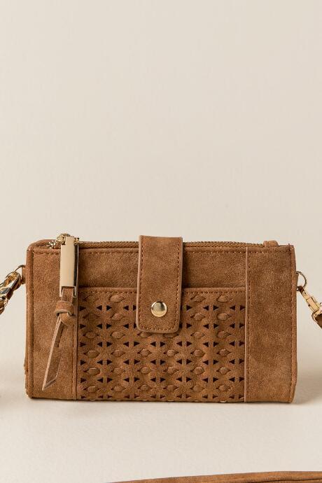 Francesca's Brooklyn Whipstitch Distressed Wallet - Cognac