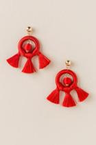 Francesca's Bree Circle Thread Tassel Earrings - Red