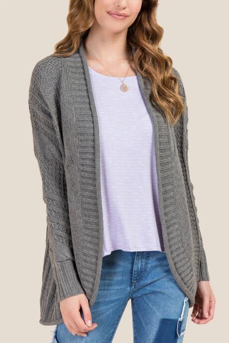 Francesca's Nicki Cable Border Cardigan - Gray