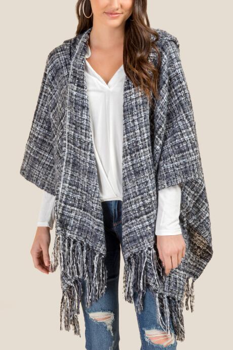 Francesca's Thalia Plaid Boucle Ruana - Gray