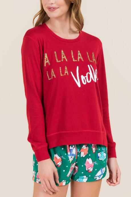 Francesca's Fa La La Vodka Long Sleeve Tee - Red