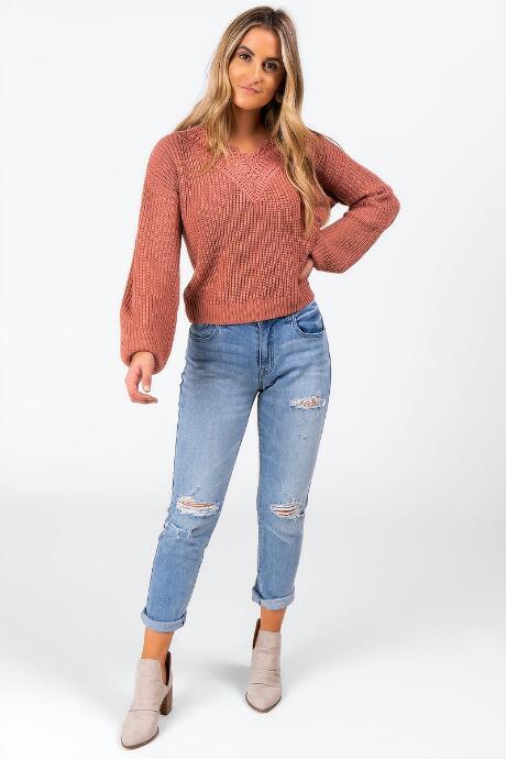 Francesca's Melrose Crochet Trim Sweater - Rose
