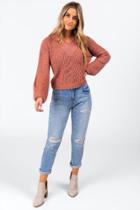 Francesca's Melrose Crochet Trim Sweater - Rose