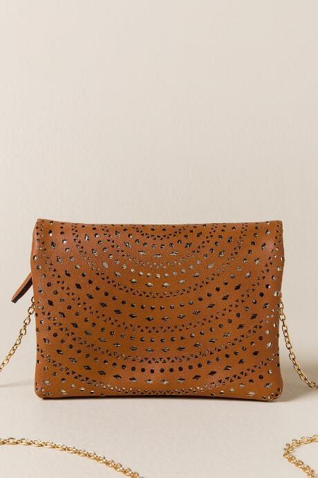 Francesca's Brielle Perforated Clutch - Cognac