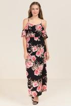Mi Ami Oriana Cold Shoulder Floral Maxi Dress - Black