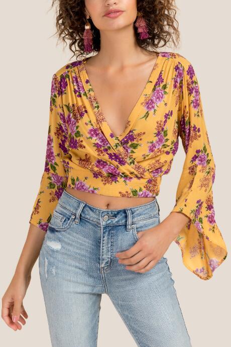 Francesca Inchess Nigella Smock Waist Bell Sleeve Salsa Top - Marigold