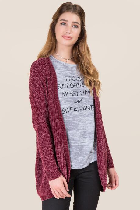 Blue Rain Frankie Round Hem Chenille Cardigan - Wine