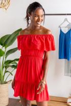 Francesca's Amil Off The Shoulder Dress - Red