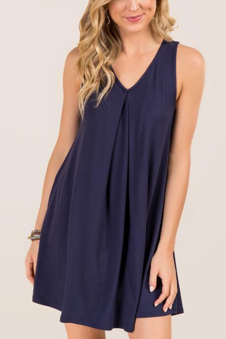 Francesca's Sabrina Pleat Front Open Back Knit Dress - Navy