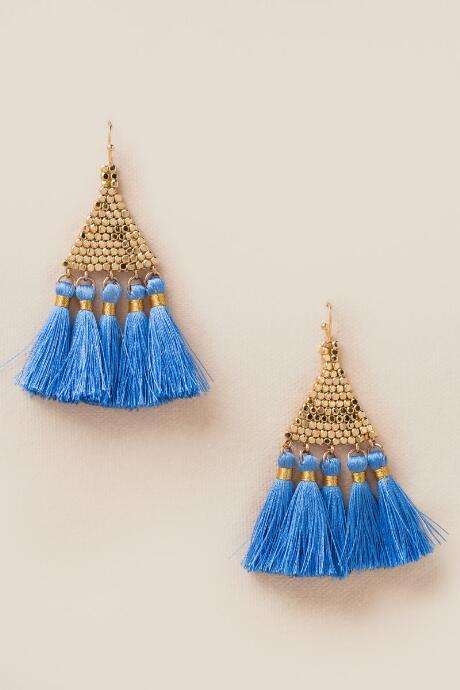 Francesca's Kailey Metal Triangle Tassel Earrings In Blue - Periwinkle