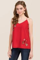 Blue Rain Lilac Rose Embroidered Sleeveless Tank - Red