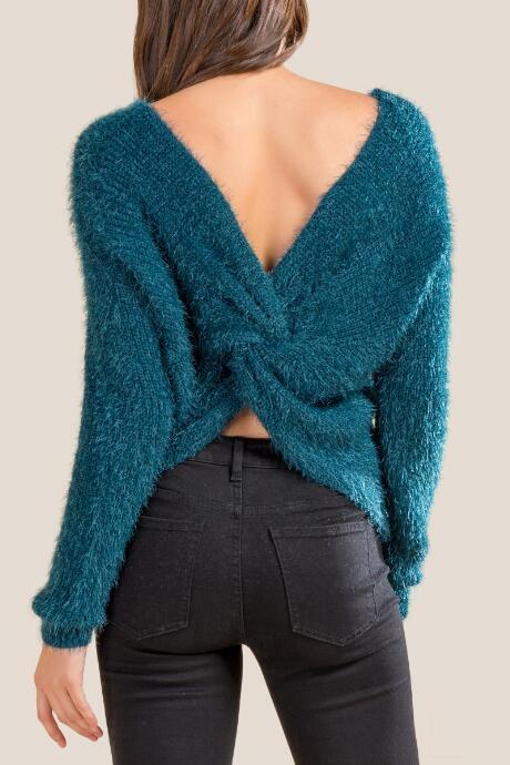 Francesca's Nera Knot Back Sweater - Forest