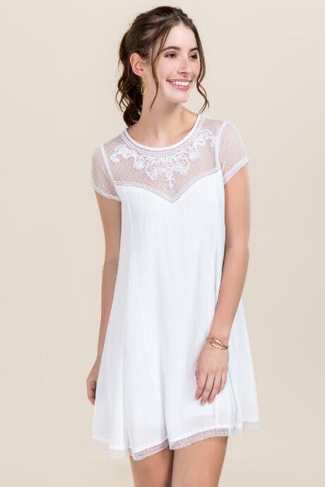 Francesca's Bailey Lace Yoke Shift Dress - White