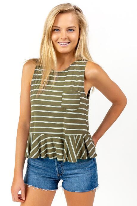 Francesca's Fallon Striped Peplum Top - Olive