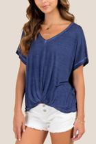 Francesca's Kendall Knot Front Oil Wash Top - Navy