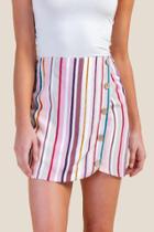 Francesca's Zoe Striped Side Button Mini Skirt - Ivory