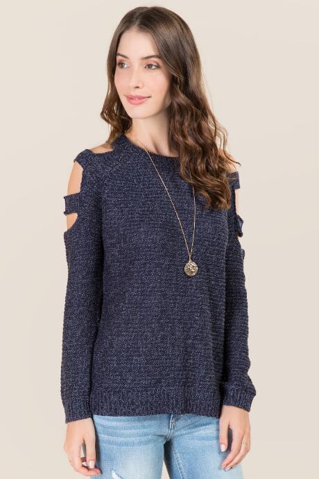 Mi Ami Bekah Shoulder Cut Out Pullover - Navy