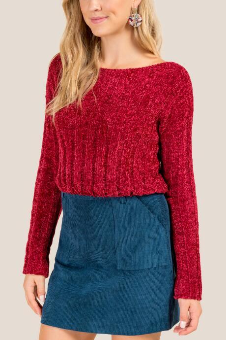Francesca Inchess Elle Chenille Cropped Sweater - Brick