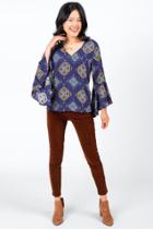 Francesca's Dalila Medallion Print Blouse - Navy