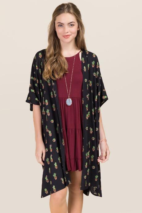 Blue Rain Reagan Cactus Kimono - Black